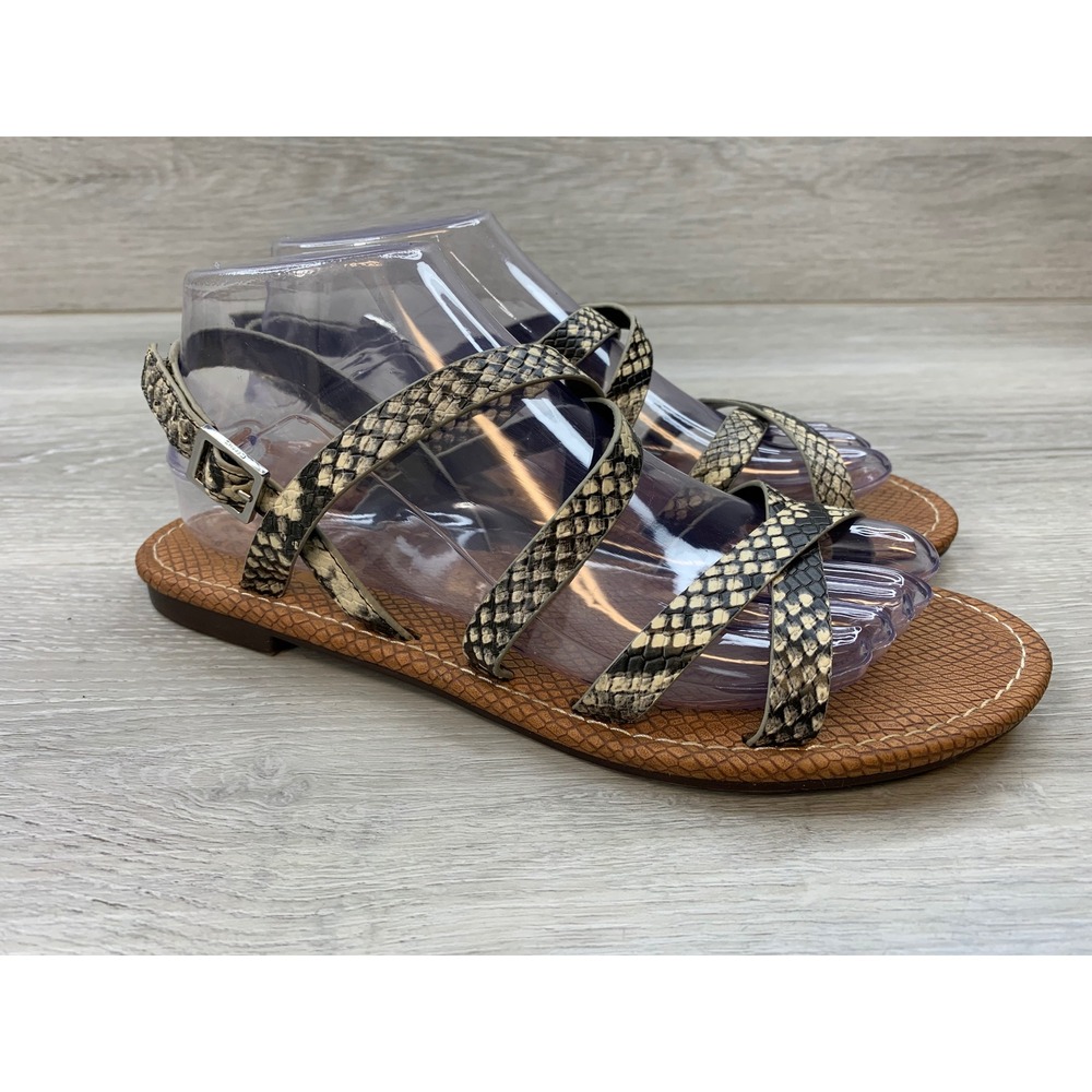 Circus by Sam Edelman Women's Snakeskin Strappy Flat Sandals Size 8.5 Brown